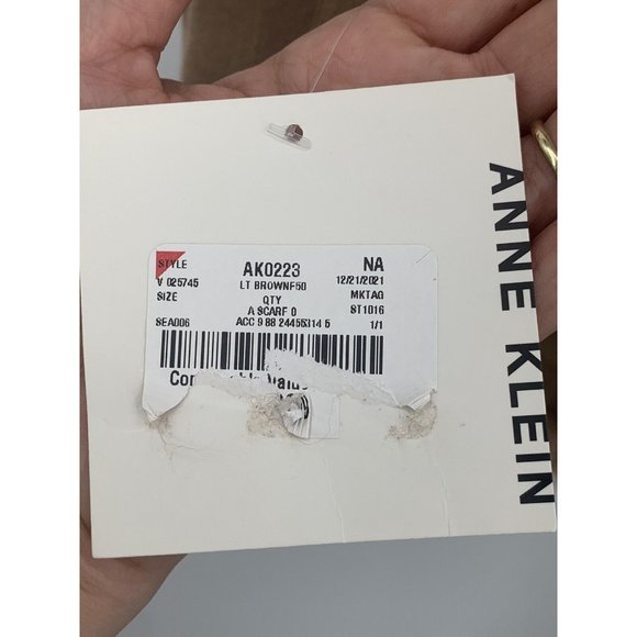 Anne Klein Scarf One Size Brown Logo Print Soft Fringe Edges NWT - Picture 5 of 5